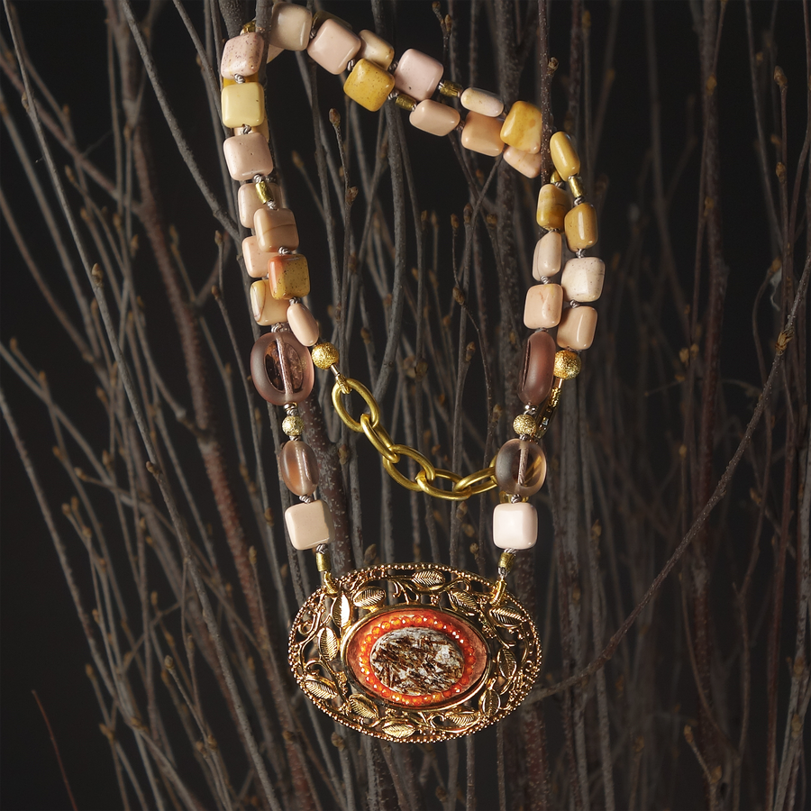 Lucky Spring long necklace, 15 motifs 18K rose gold, Carnelian