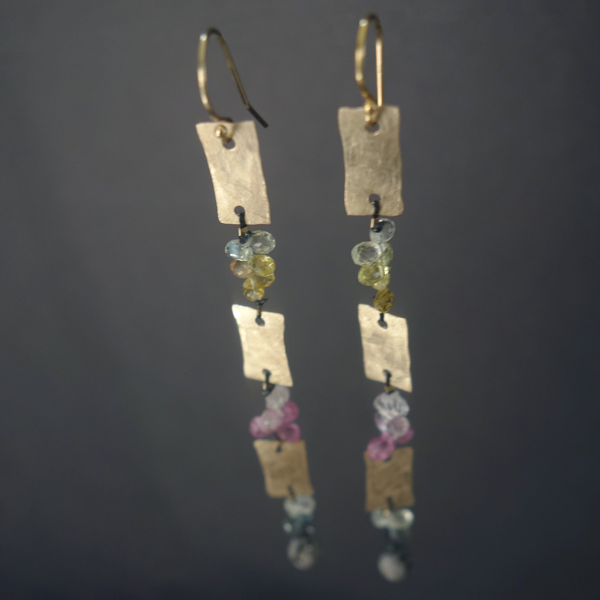 Hand hammered gold and sapphire briolettes earring