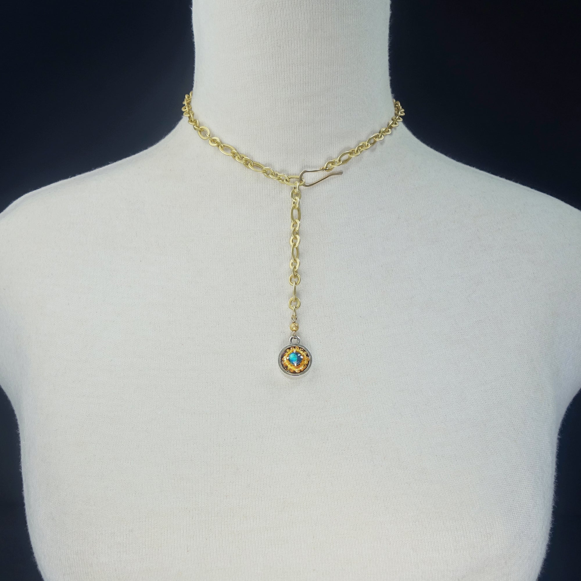 Australian opal, yellow sapphire, and gold mosaic necklace