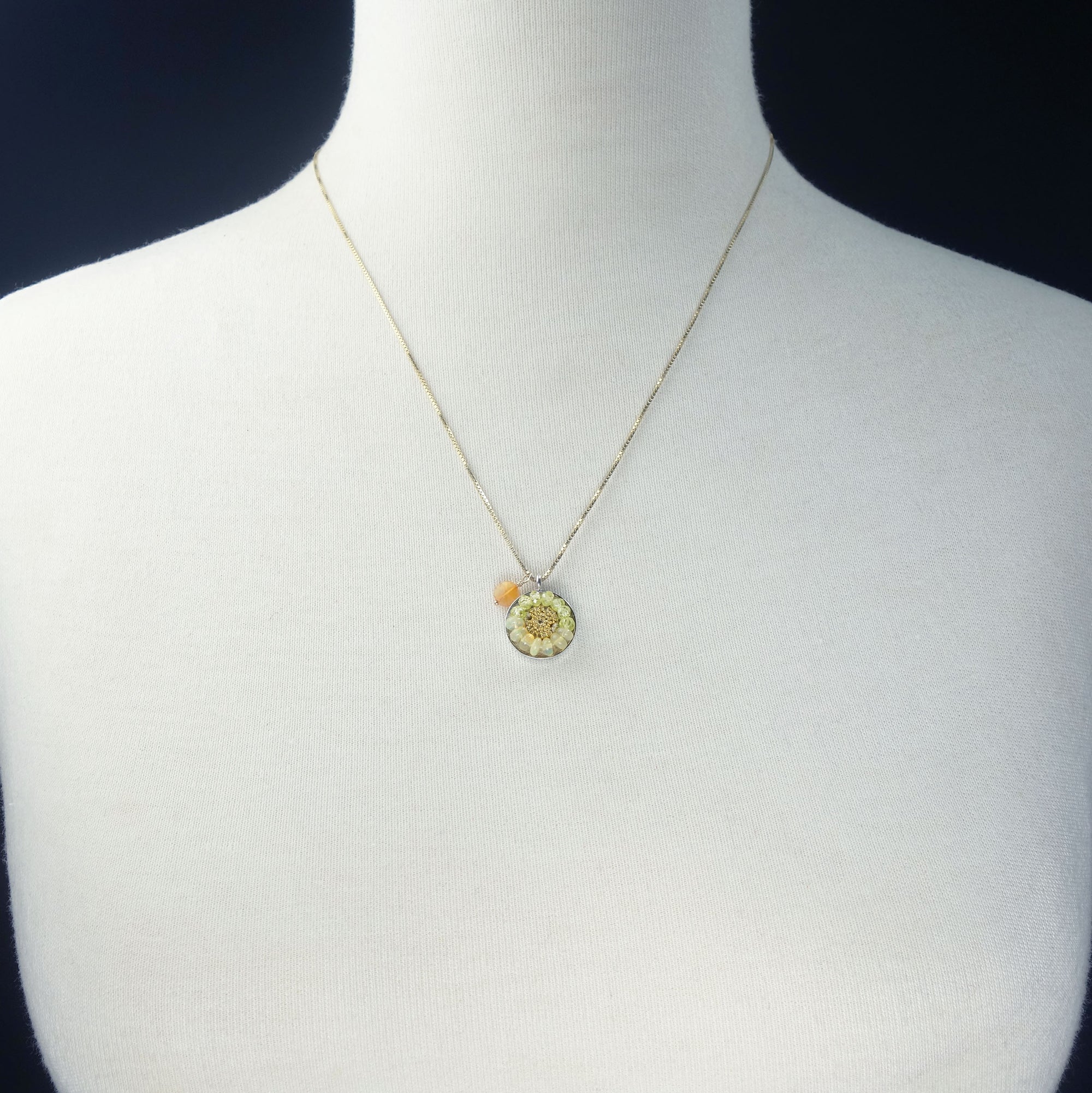 Diamond, rainbow opal + gold mosaic necklace