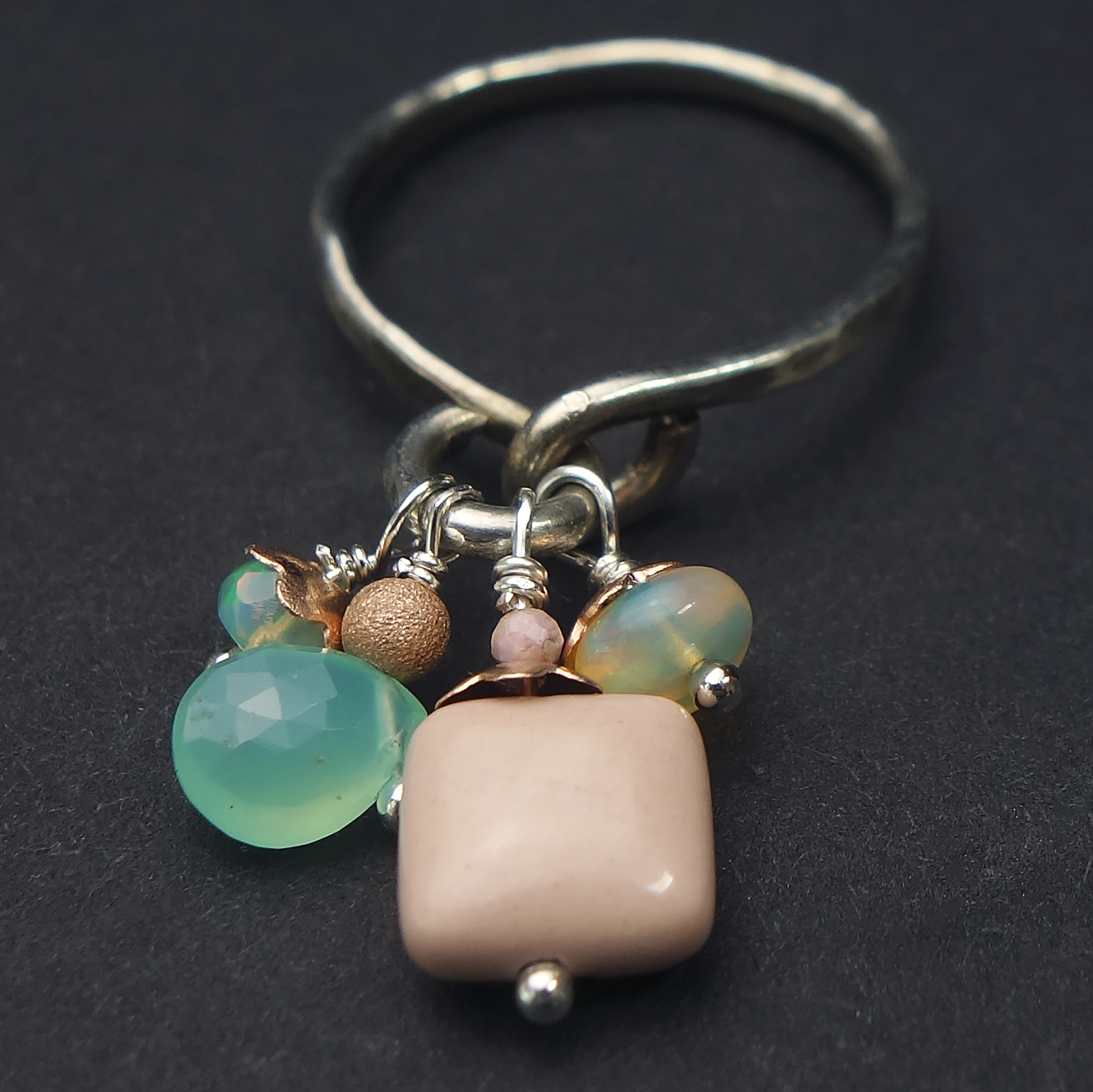 Opalicious Cluster: hand hammered silver + gems ring