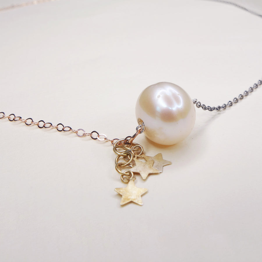 Wish Upon a Star: pearl, stars in gold necklace