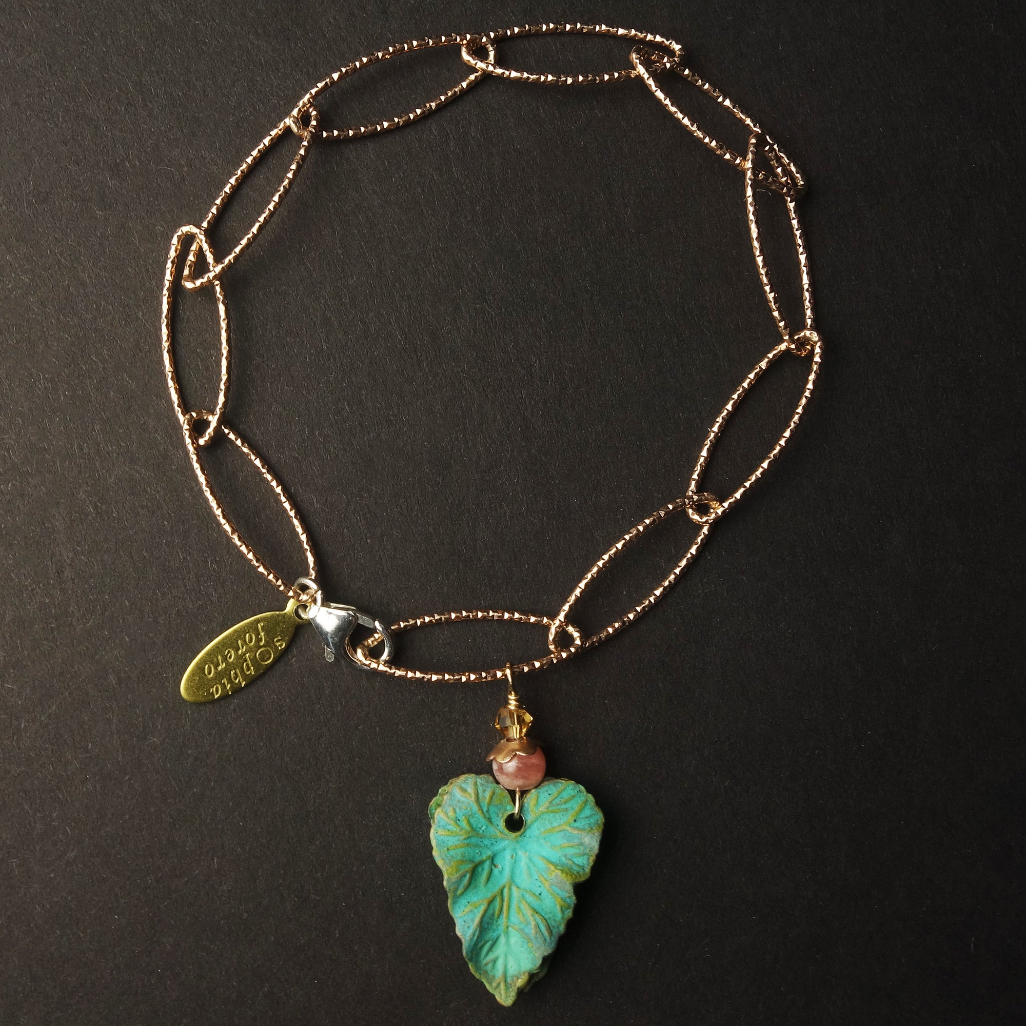 Verdigris bracelet: rose gold + rhodocrosite