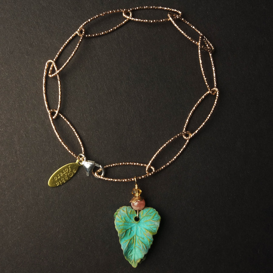 Verdigris bracelet: rose gold + rhodocrosite