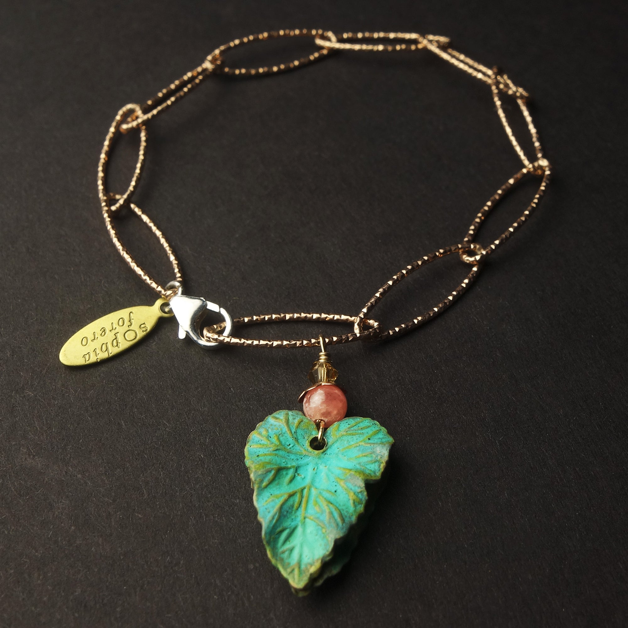 Verdigris bracelet: rose gold + rhodocrosite