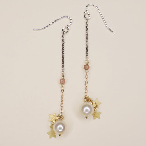 The Stars at Night Shimmer in the Light: pearl, gold star earrings