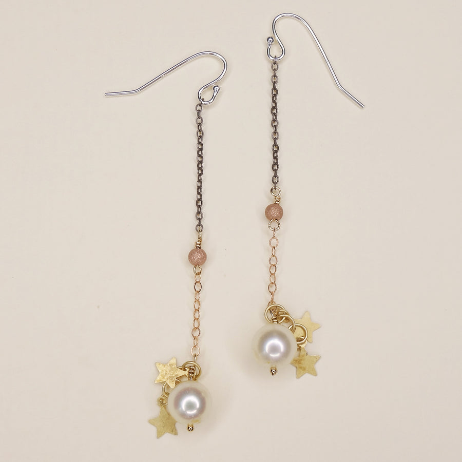 The Stars at Night Shimmer in the Light: pearl, gold star earrings