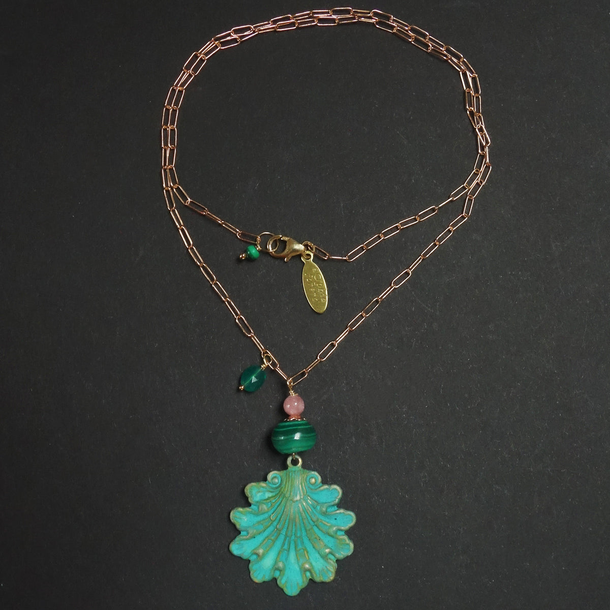 That Toddlin' Town necklace: rose gold, malachite, green onyx