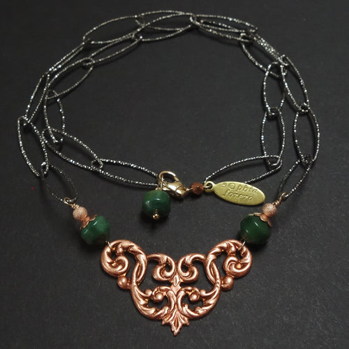 One More Time: rose gold, jade, oxidized silver necklace