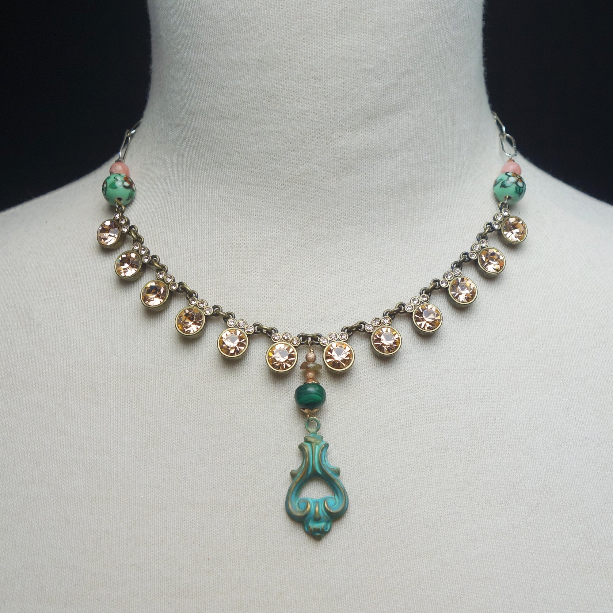 That Great Street: crystal + malachite + rhodocrosite necklace