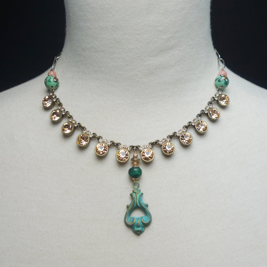 That Great Street: crystal + malachite + rhodocrosite necklace