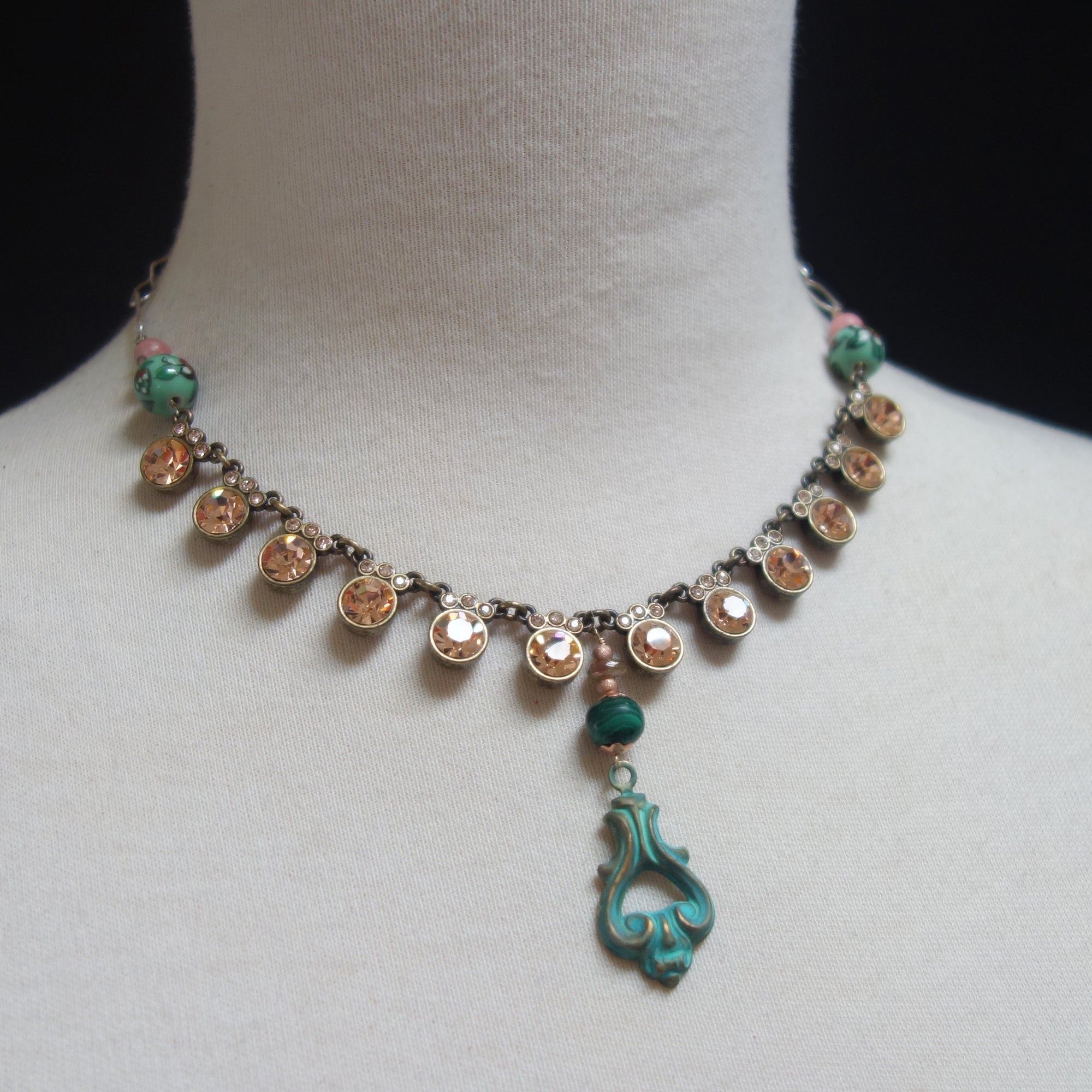 That Great Street: crystal + malachite + rhodocrosite necklace