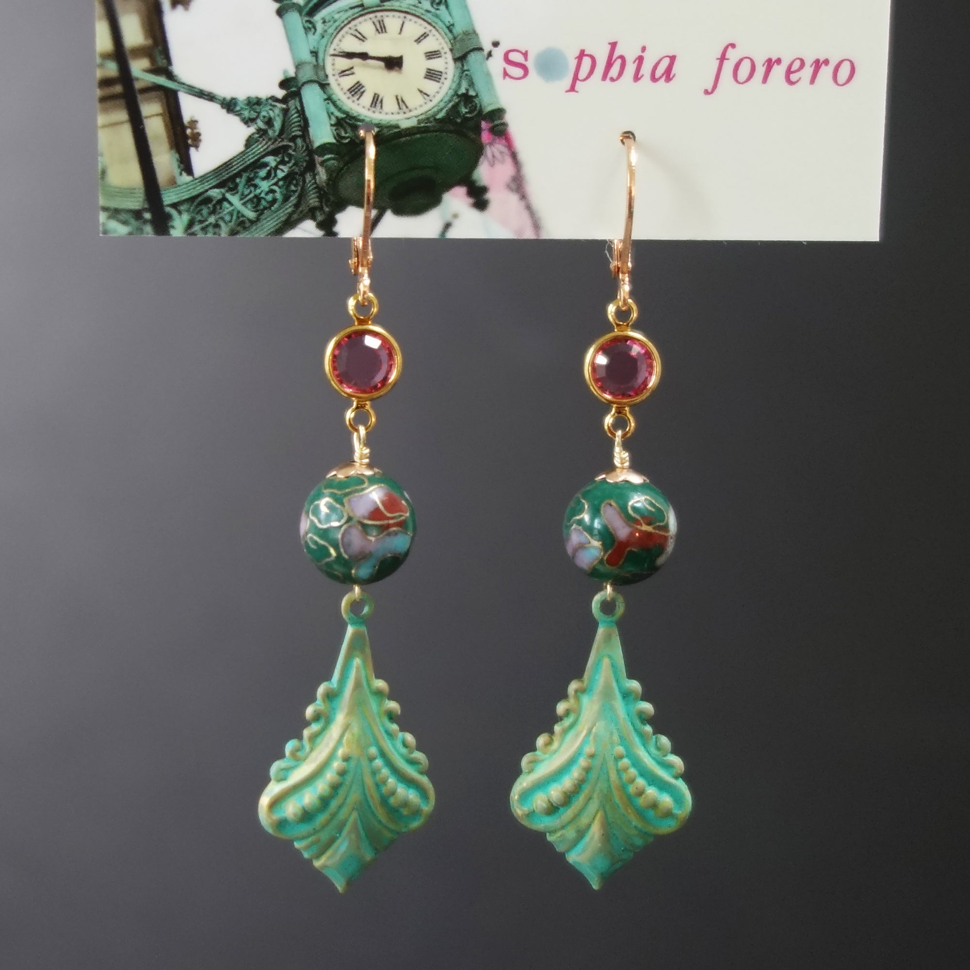 A Time for Flowers: patina + cloisonée earring