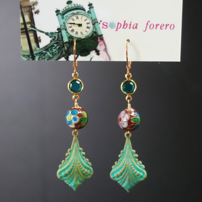 A Time for Flowers: patina + cloisonée earring