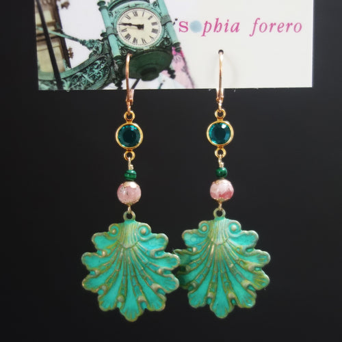 If I Could Turn Back Time: patina, rhodocrosite, and malachite earring