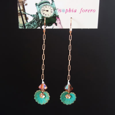Water Lily earring: rose gold chain with patina