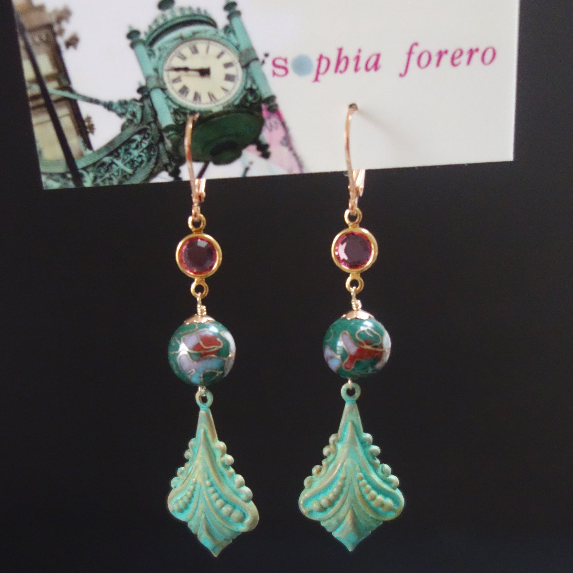 A Time for Flowers: patina + cloisonée earring