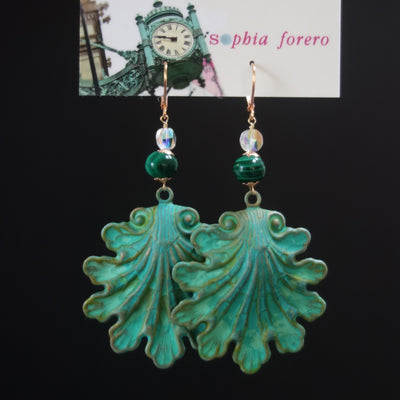 She Sells Seashells by the Lakeshore: patina, rose gold, and malachite earring