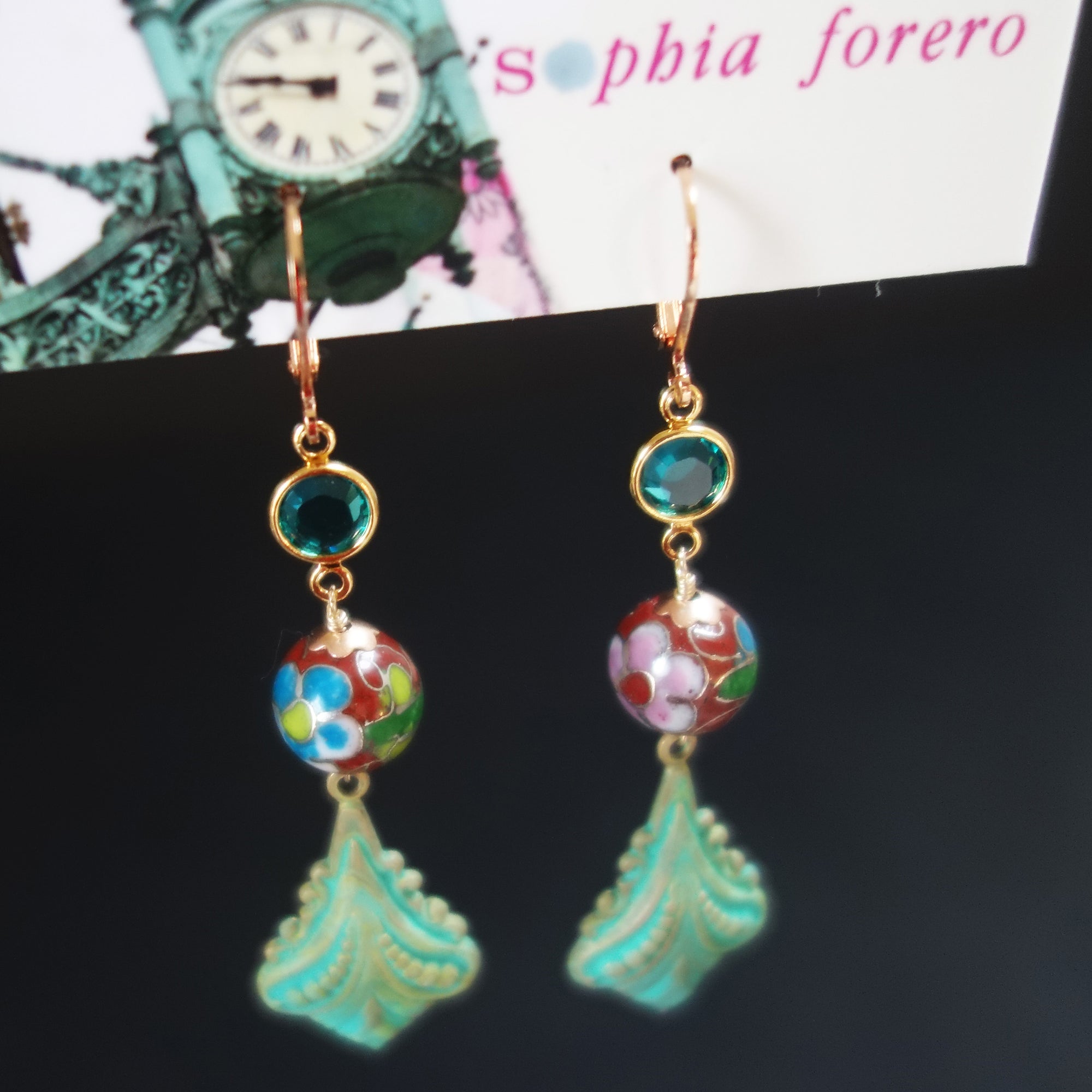 A Time for Flowers: patina + cloisonée earring