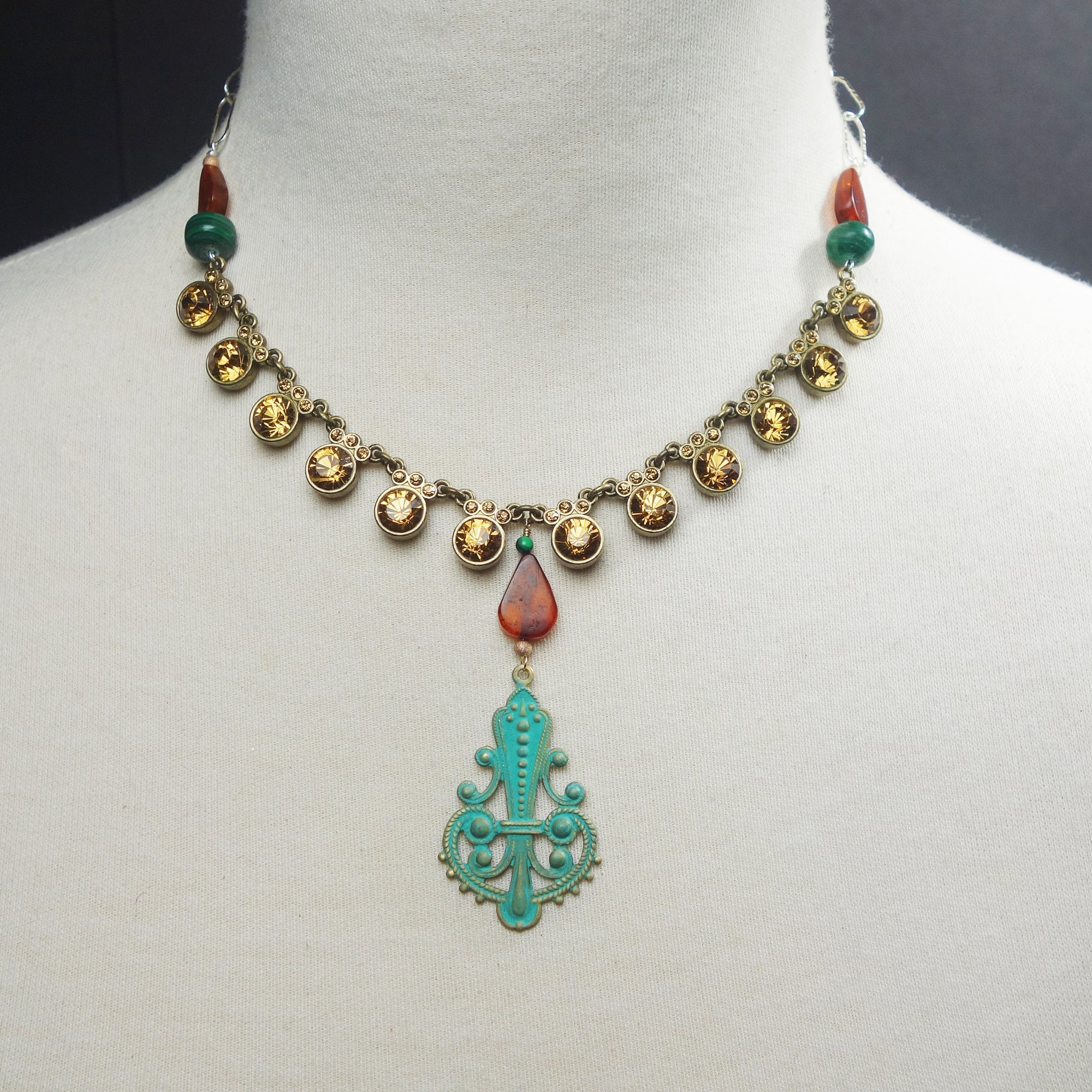 That Great Street Once More: crystal + malachite + amber necklace