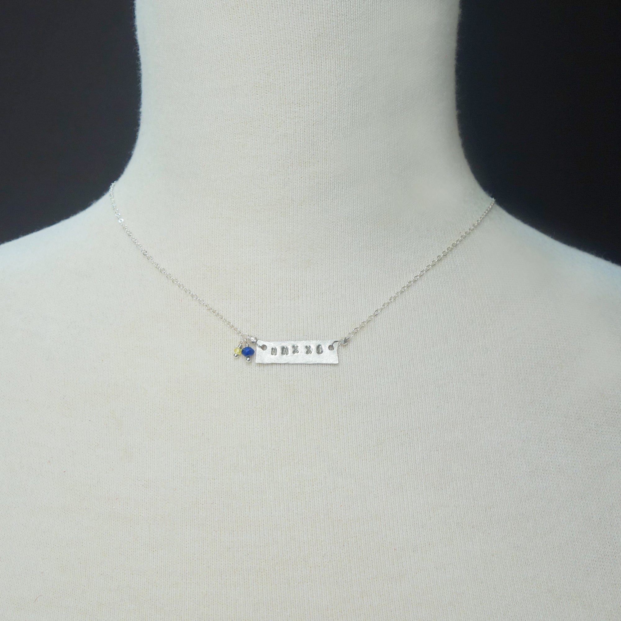 Hand hammered silver with your school colors necklace SMALL block letters