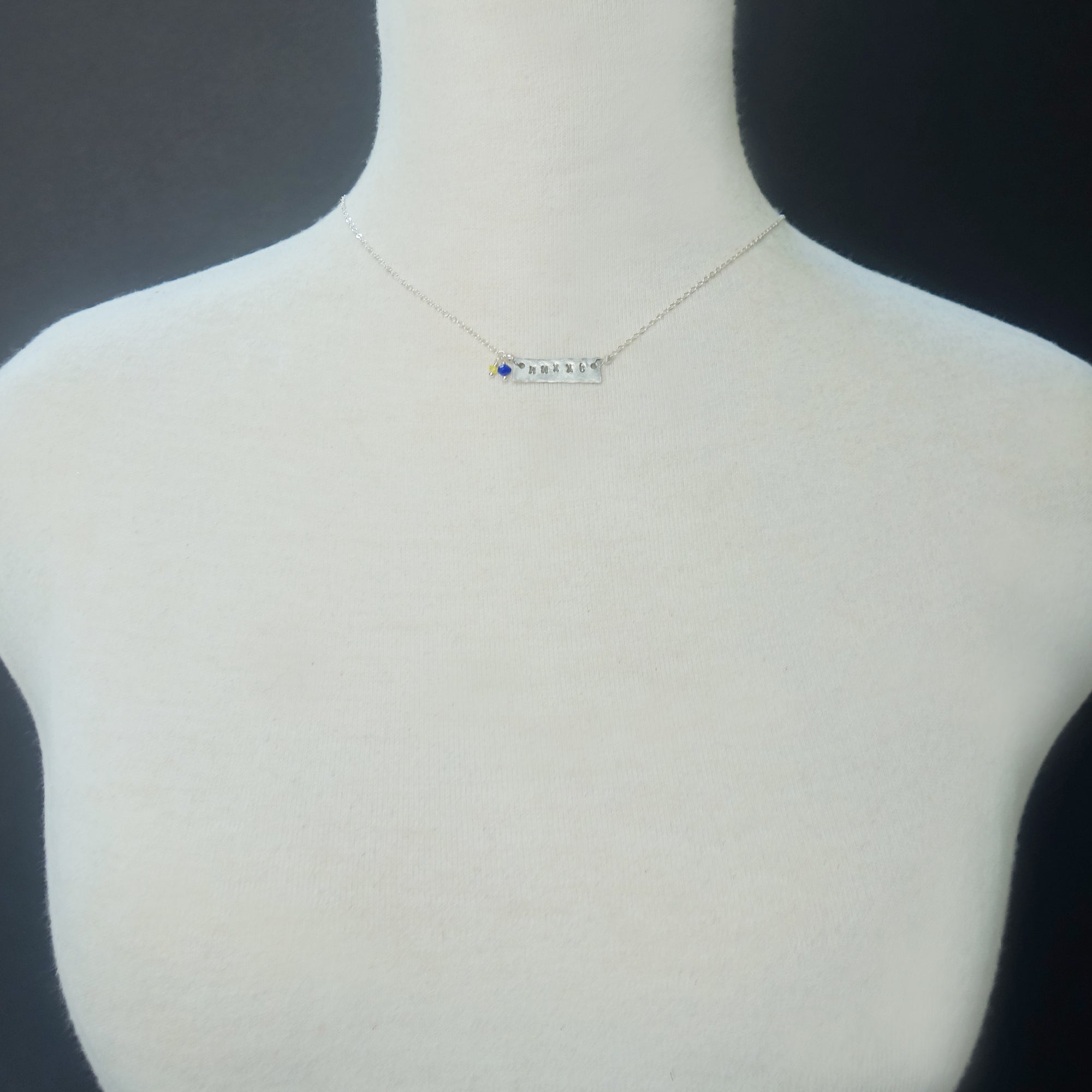 Hand hammered silver with your school colors necklace SMALL block letters