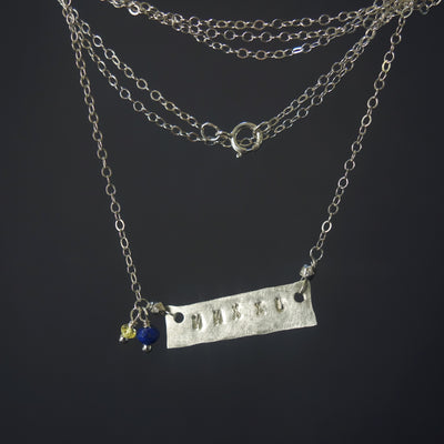 Hand hammered silver with your school colors necklace SMALL block letters