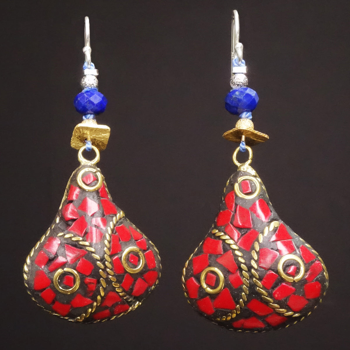And Yet She Persisted: coral, lapis, gold + silver earrings