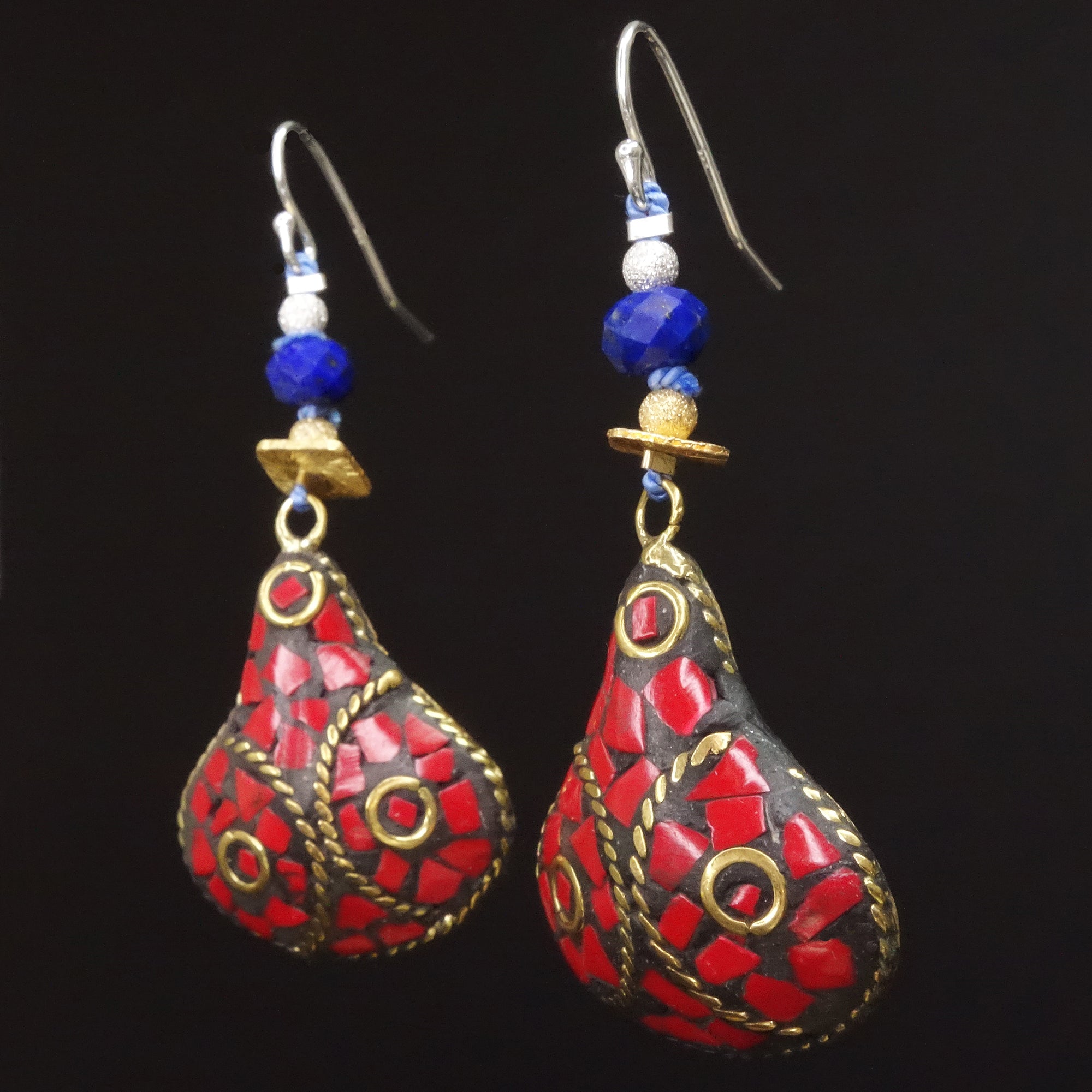 And Yet She Persisted: coral, lapis, gold + silver earrings