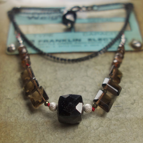 Her Voice is Heard: topaz and onyx necklace