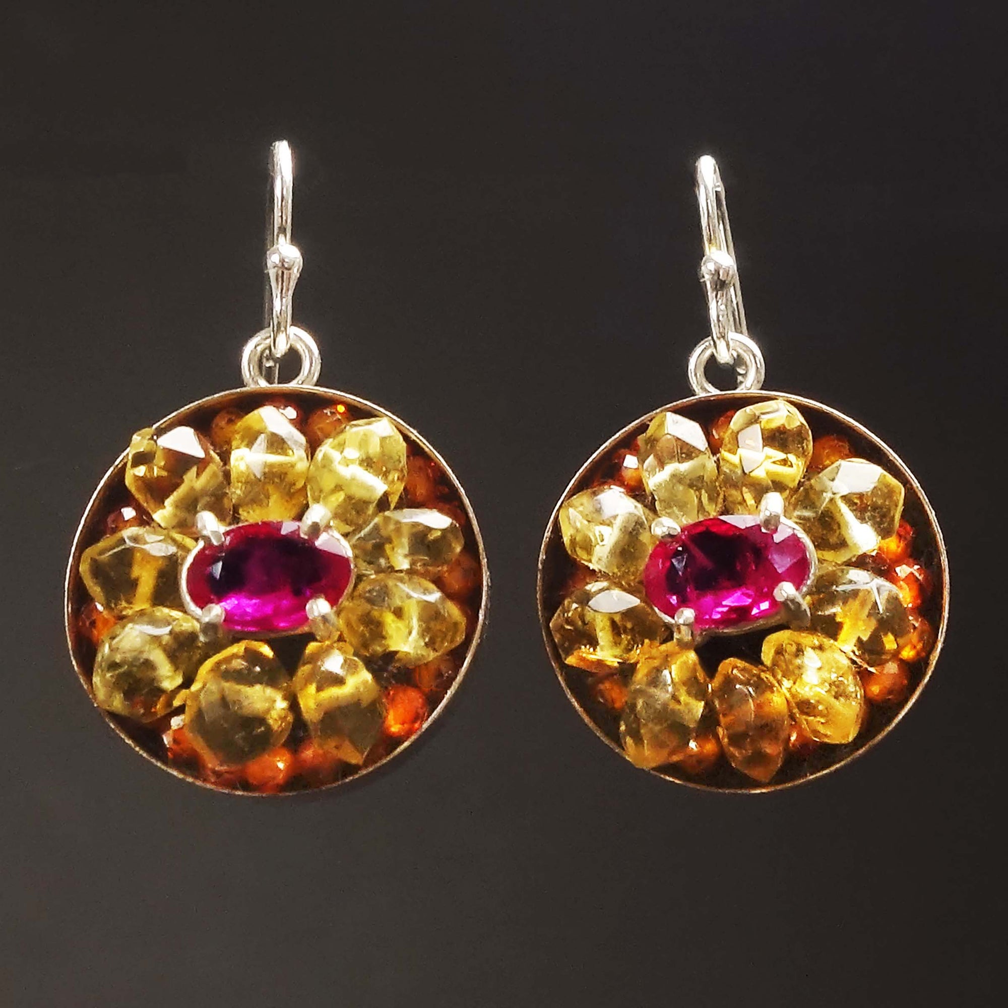 Joyful: ruby, citrine, carnelian mosaic earring