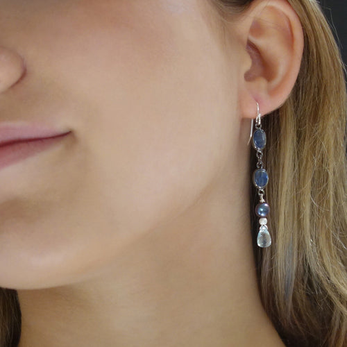 Come Talk to Me: kyanite, pearl, blue topaz earring