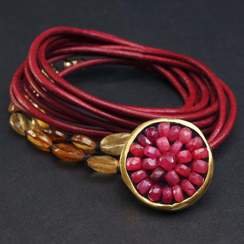 Iconic ruby and hessonite garnet wrap bracelet