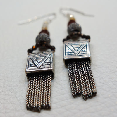 Sunset on Silver: garnet + sapphire earrings