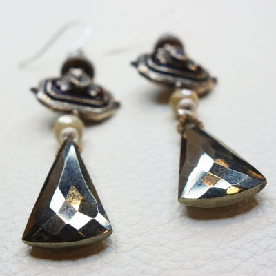 Empress Earrings: faceted pyrite, carnelian, white sapphire