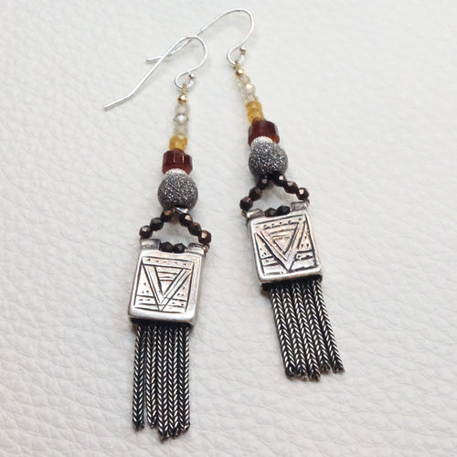 Sunset on Silver: garnet + sapphire earrings