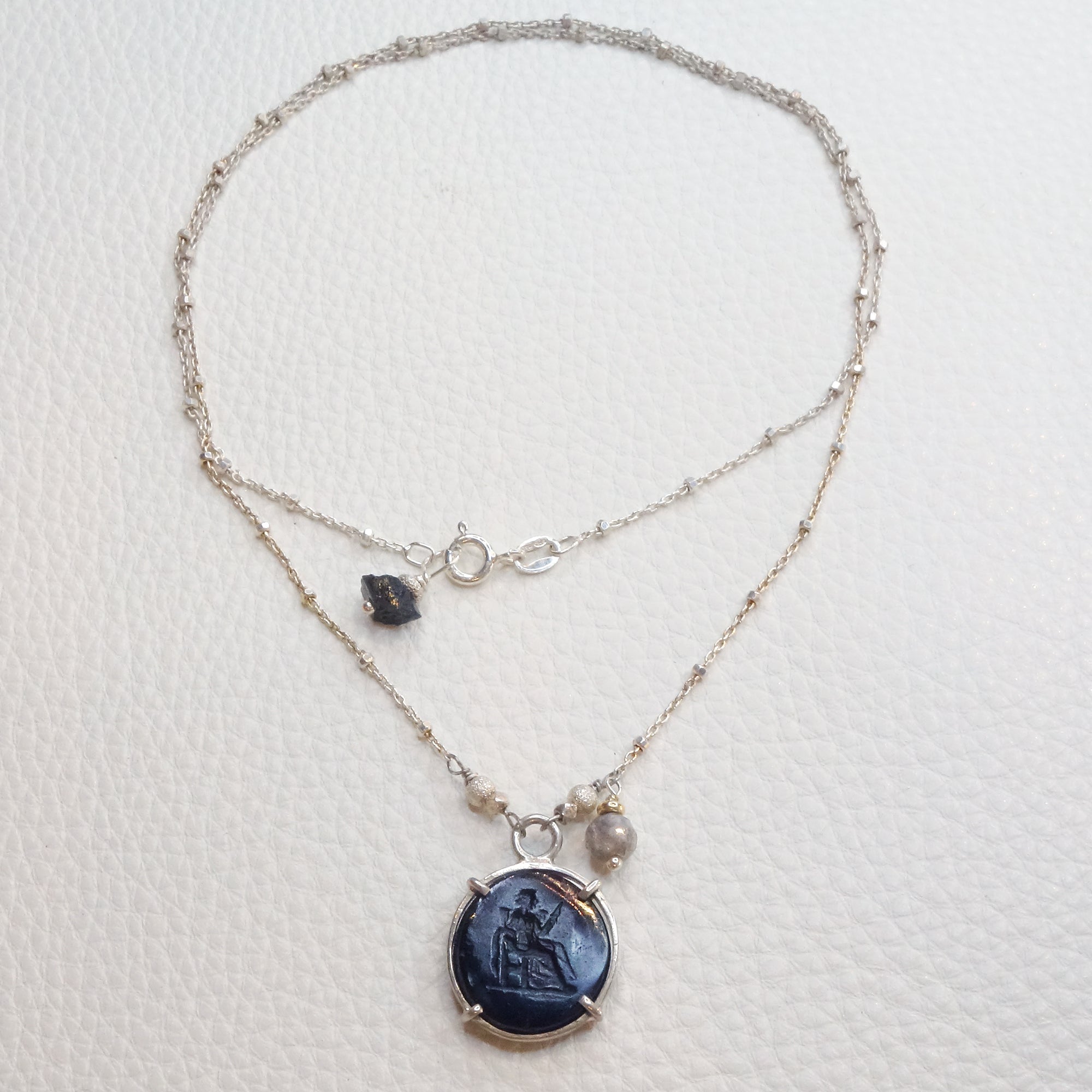 Eternal Weaver Intaglio Necklace: labradorite and silver