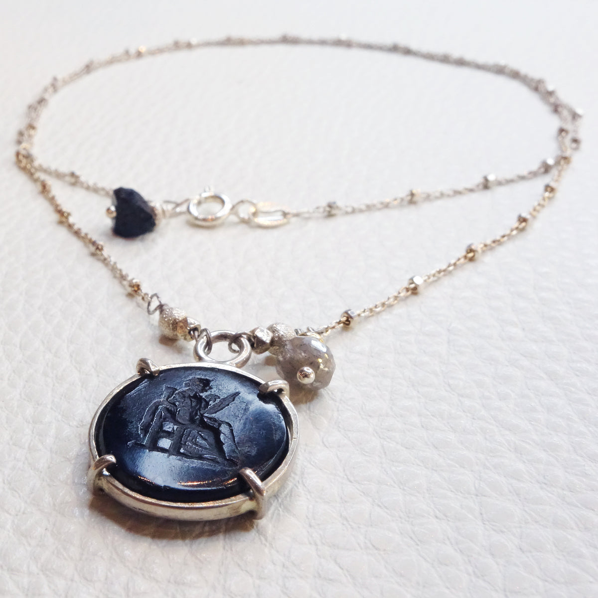Eternal Weaver Intaglio Necklace: labradorite and silver