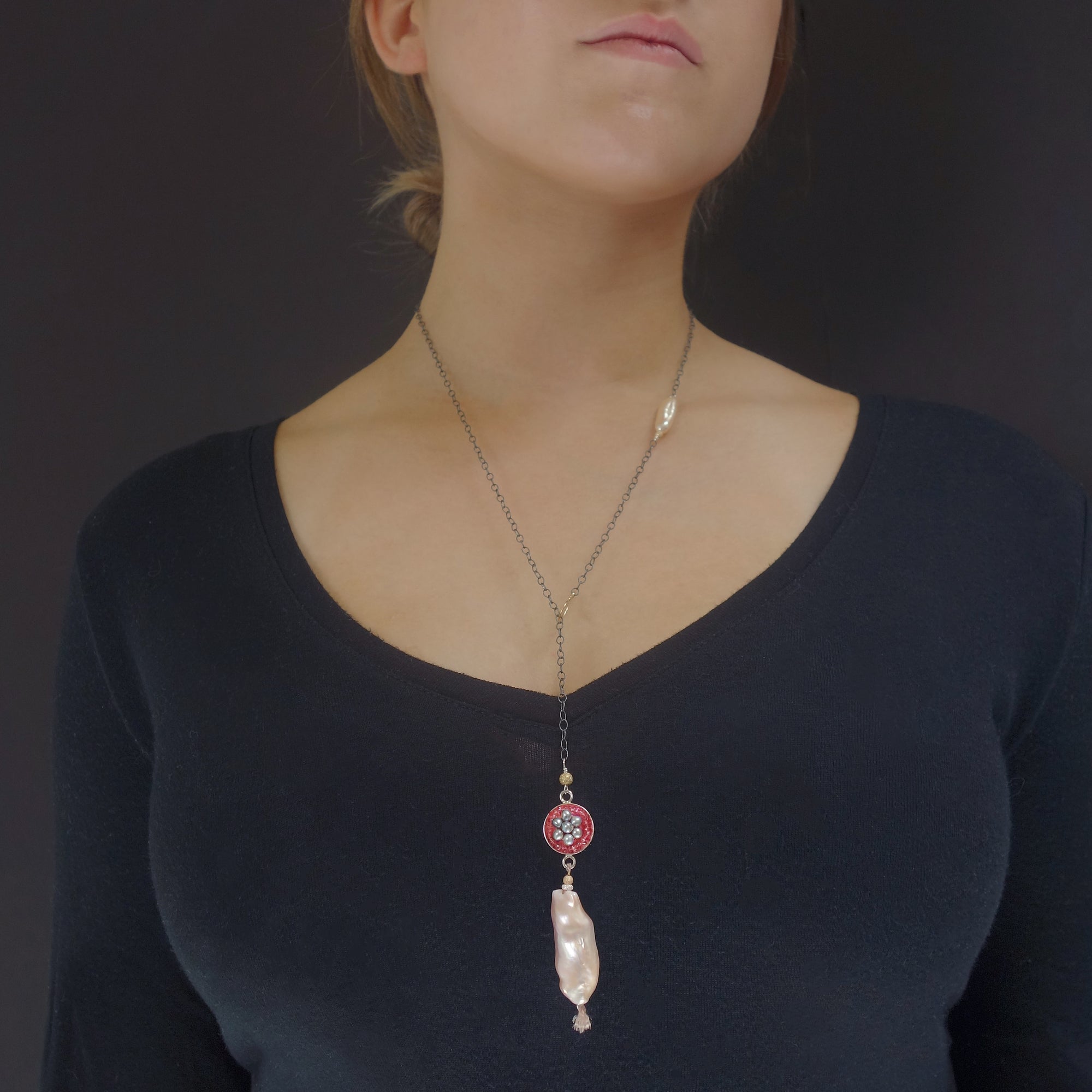 Tourmaline + Pearl mosaic necklace