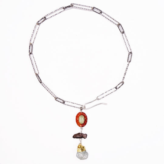 Eternal Flame: carnelian + presiolite mosaic wrap bracelet/necklace