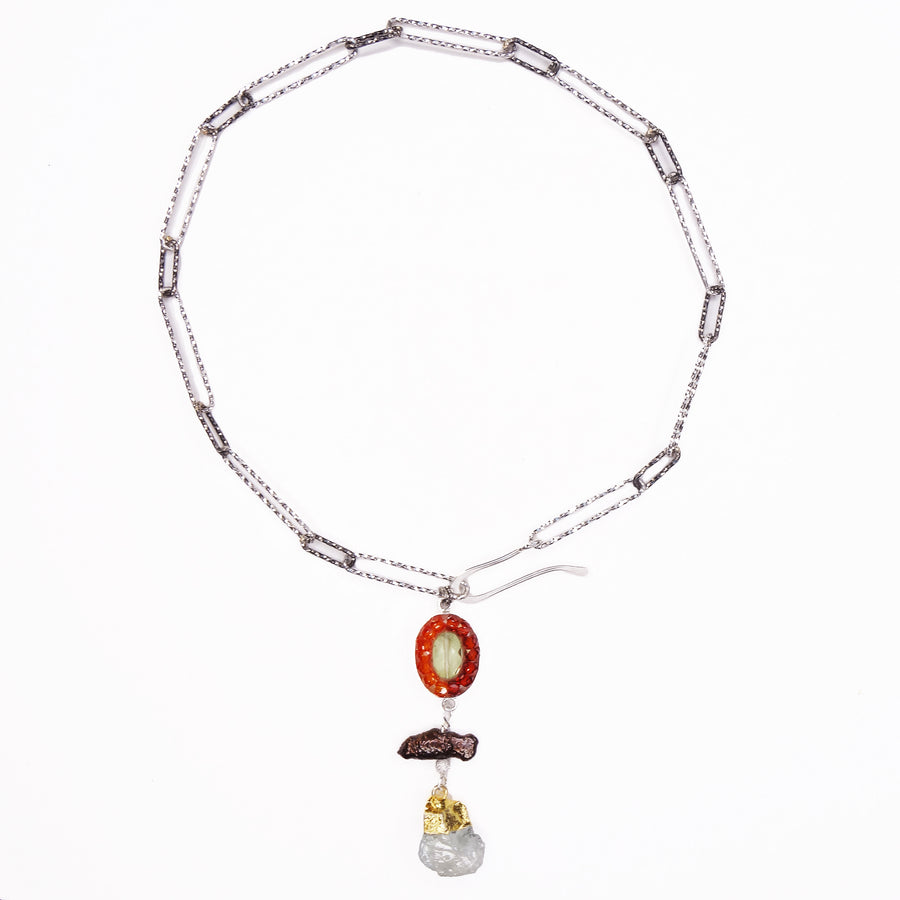 Eternal Flame: carnelian + presiolite mosaic wrap bracelet/necklace