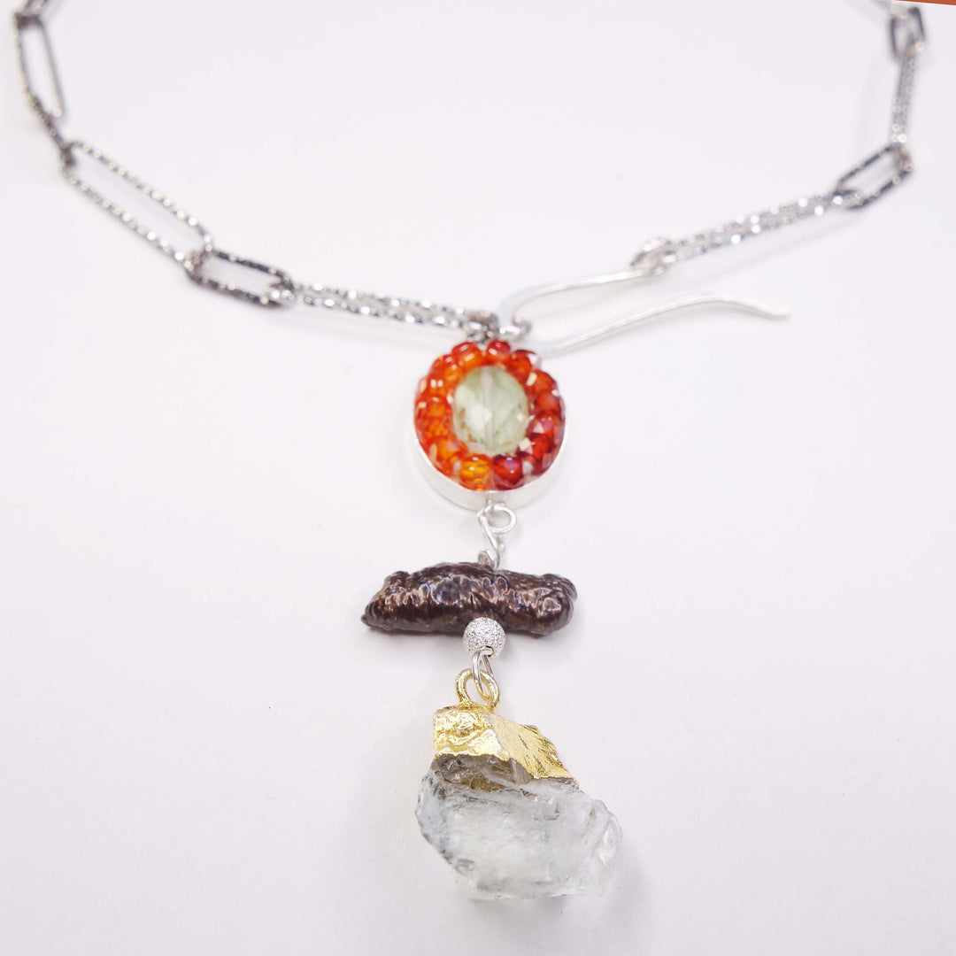 Eternal Flame: carnelian + presiolite mosaic wrap bracelet/necklace