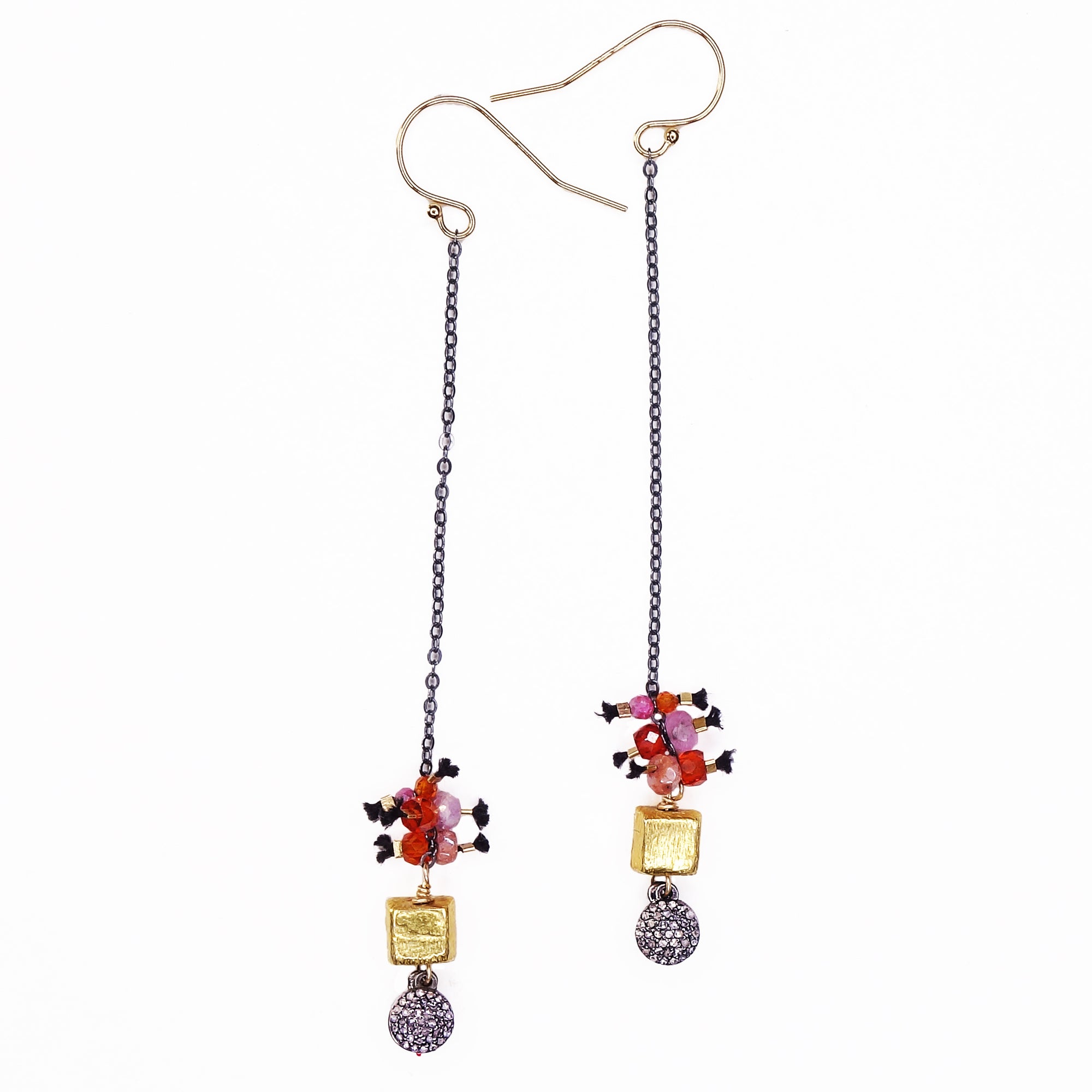 Burning for You: diamond, gold, ruby, carnelian earring
