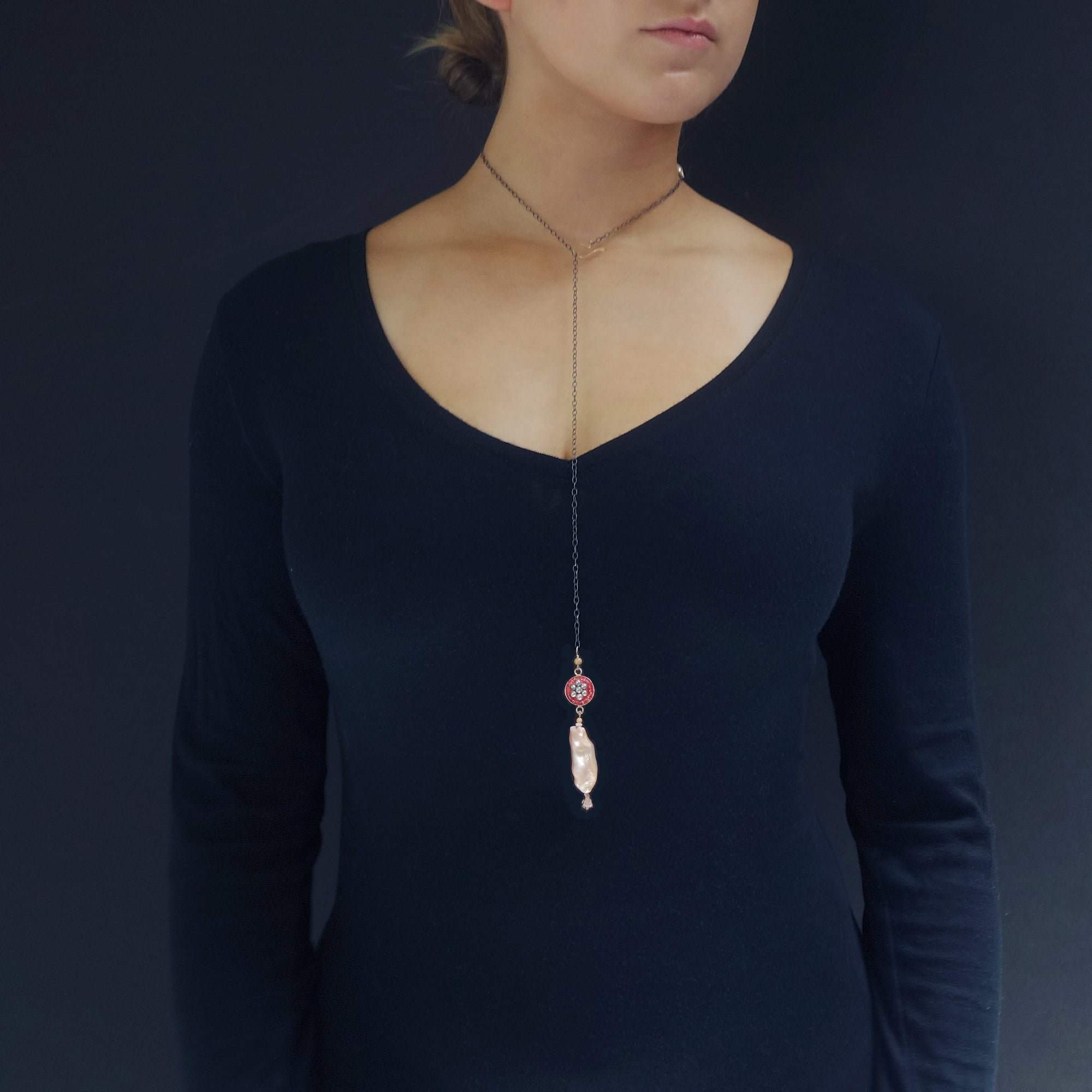 Tourmaline + Pearl mosaic necklace