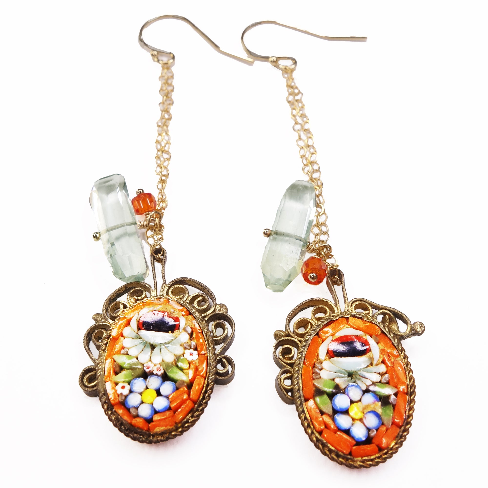 Orange Bliss earrings: vintage mosaic + presiolite (Wanderlust Ravenna)