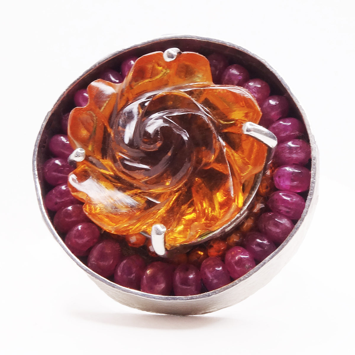 Eternal Flame: carved citrine and ruby mosaic ring