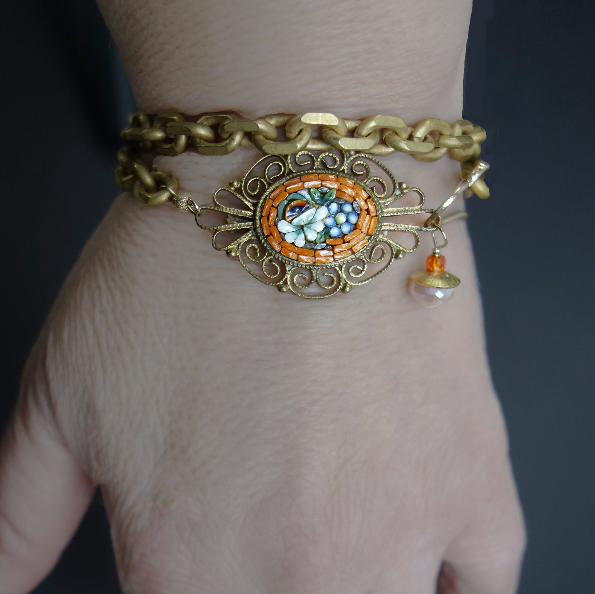 Orange Bliss: vintage mosaic necklace/bracelet (Wanderlust Ravenna)