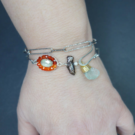 Eternal Flame: carnelian + presiolite mosaic wrap bracelet/necklace