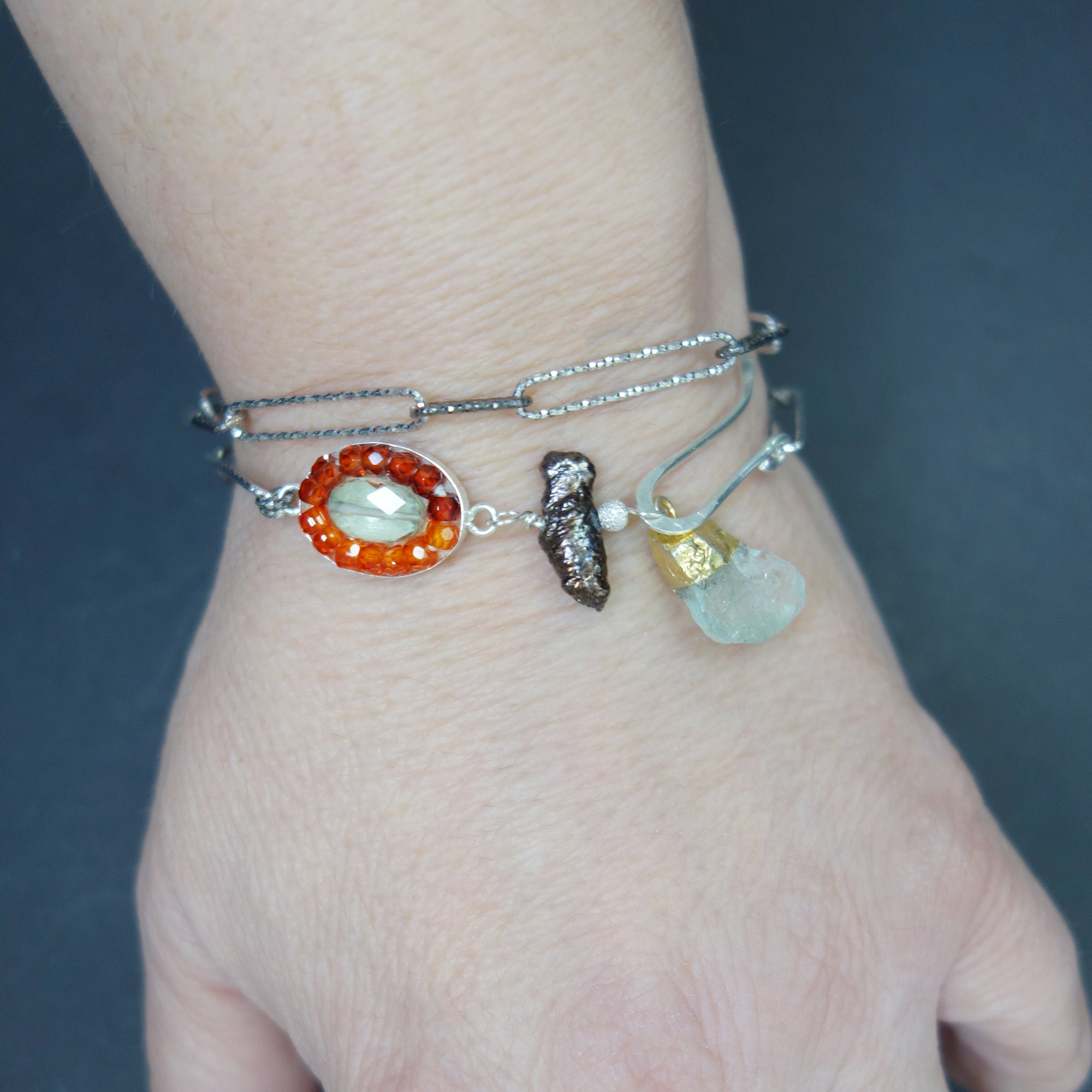 Eternal Flame: carnelian + presiolite mosaic wrap bracelet/necklace