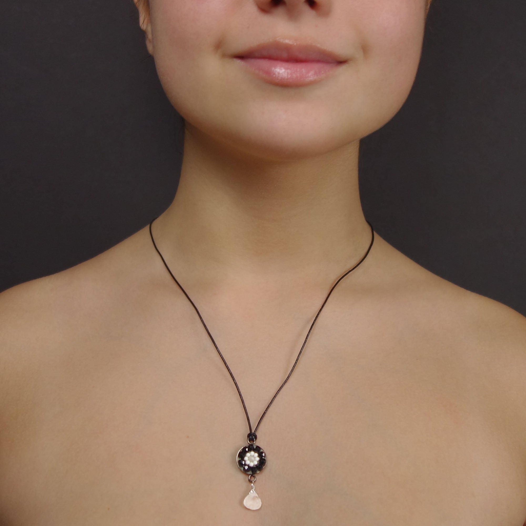 Black Onyx and Moonstone mosaic necklace/wrap bracelet